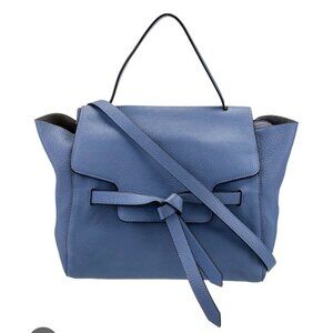 Annabel Ingall Blue Pebbled Leather Belted Satchel Top Handle Crossbody Bag